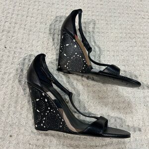 Burberry Prorsum Commercial Hobart 100 Black Leather Check Wedge Sandals 36.5